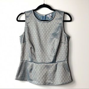 Worthington Blue Metallic Embroidered Zip Blouse